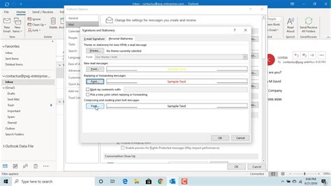 Change the default font or text color for email messages.